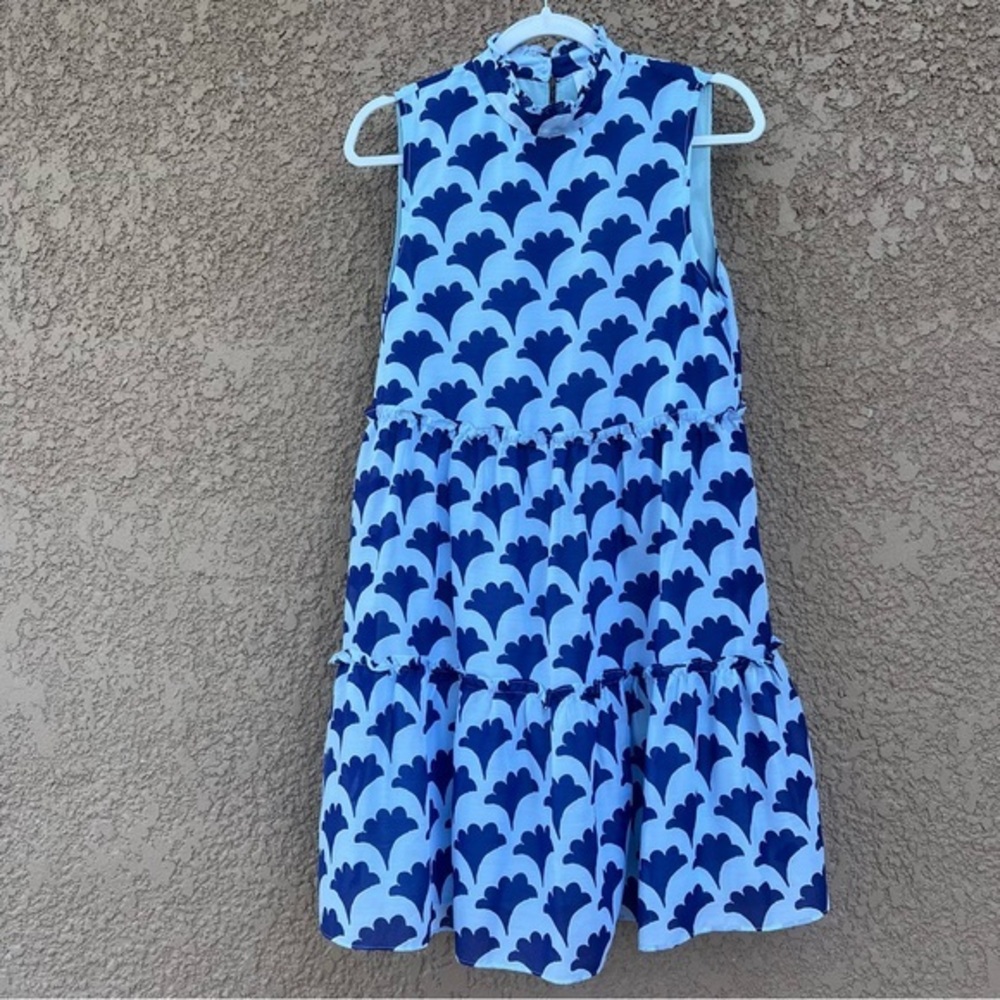 Blue Patterned Sleeveless Dress